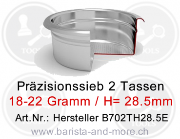 Präzisionssieb für 2 Tassen 18/22g H28,5 ø70 mm [B702TH28.5E]